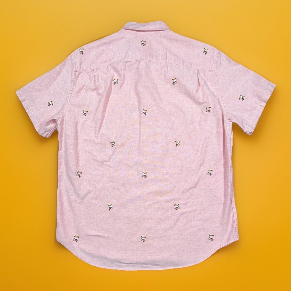 Gap Shirt Mens Medium Pink Short Sleeve Embroidered Toucans Standard Fit Stretch - Picture 2 of 6